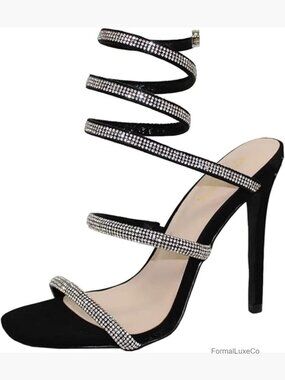 Rhinestone Spiral Ankle Wrap Strap Stiletto Heels Sandals Formal